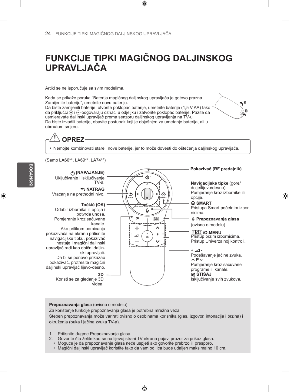 Funkcije tipki magičnog daljinskog upravljača, Oprez | LG 42LA740S User Manual | Page 420 / 552