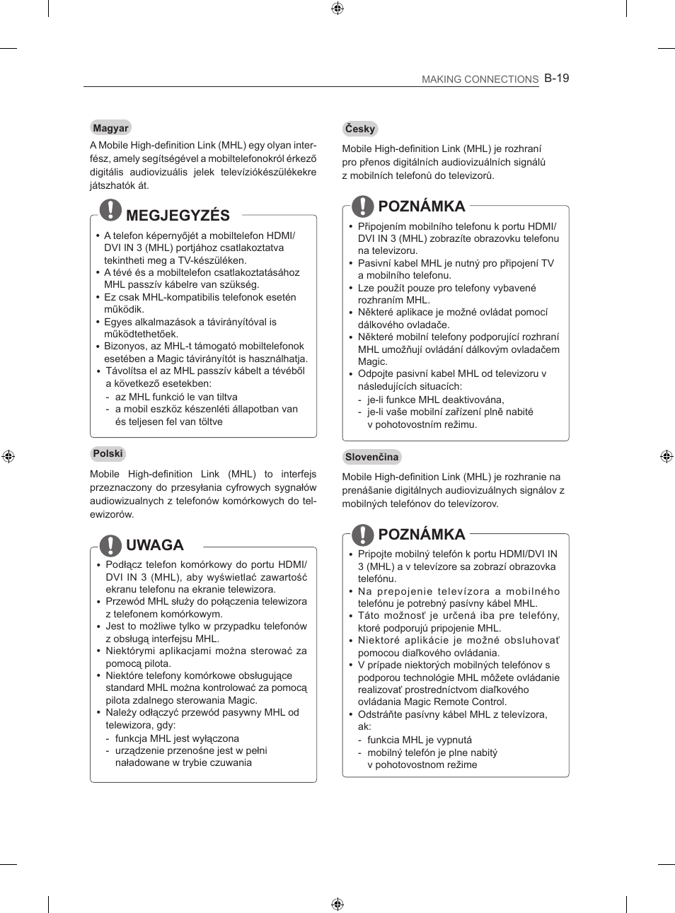 Megjegyzés, Uwaga, Poznámka | LG 42LA740S User Manual | Page 505 / 552