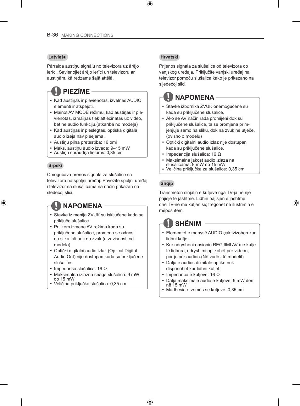 Piezīme, Napomena, Shënim | LG 42LA740S User Manual | Page 522 / 552