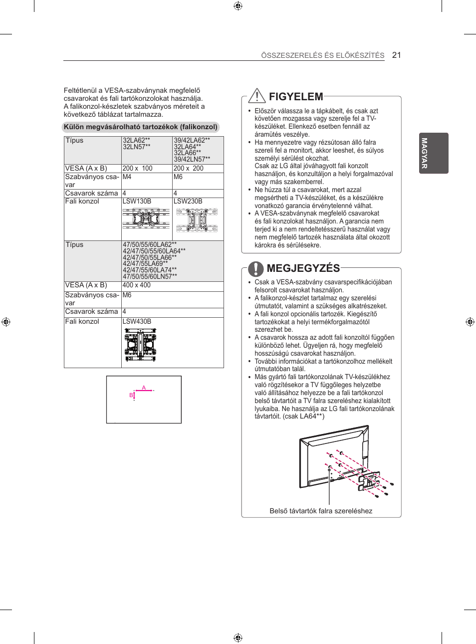 Figyelem, Megjegyzés | LG 42LA740S User Manual | Page 57 / 552