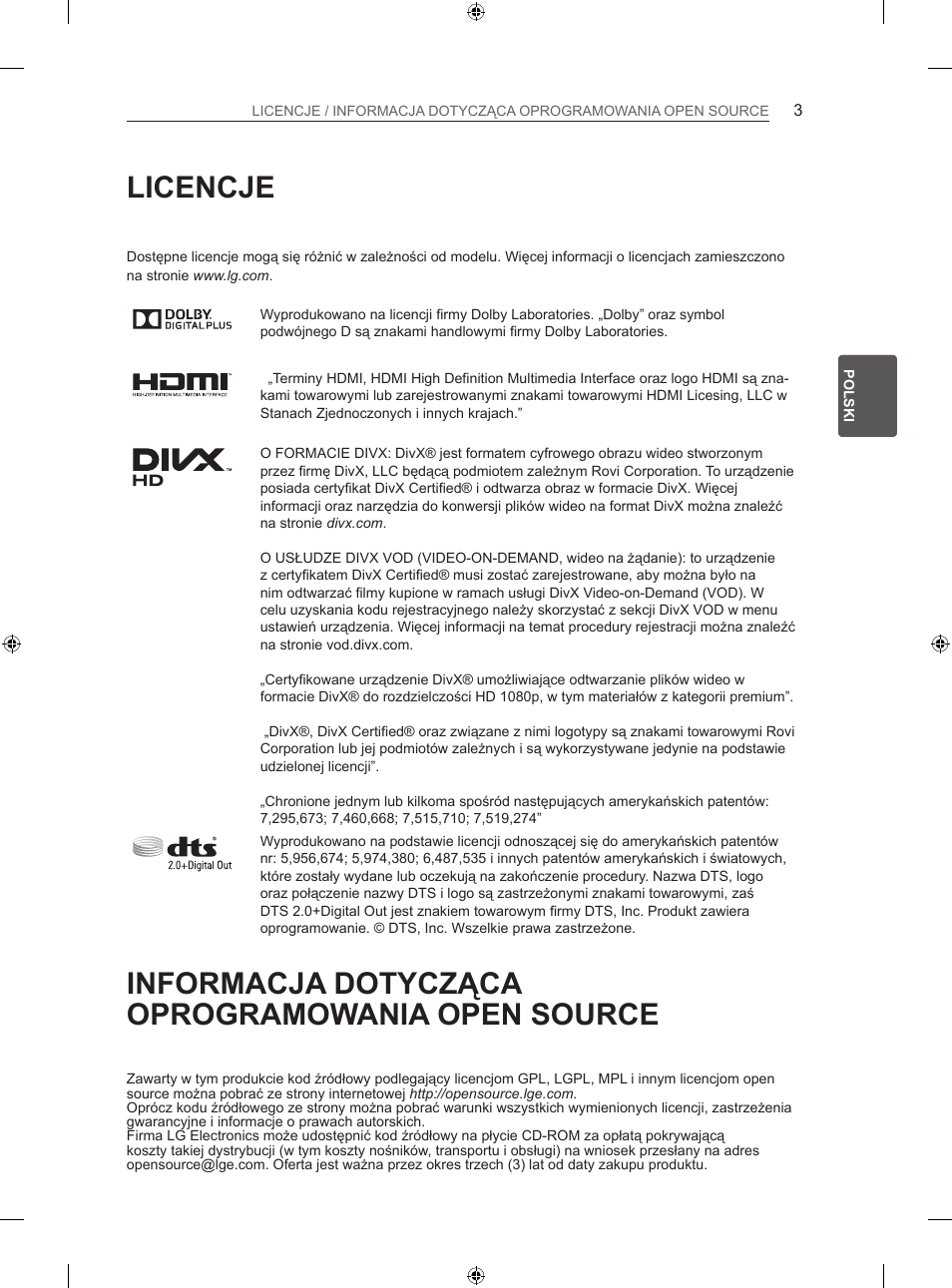 Licencje, Informacja dotycząca oprogramowania open source | LG 42LA740S User Manual | Page 69 / 552