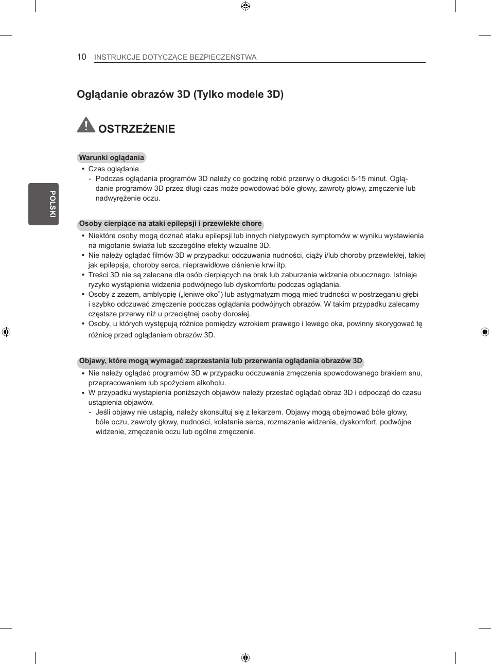 Ostrzeżenie, Oglądanie obrazów 3d (tylko modele 3d) | LG 42LA740S User Manual | Page 76 / 552