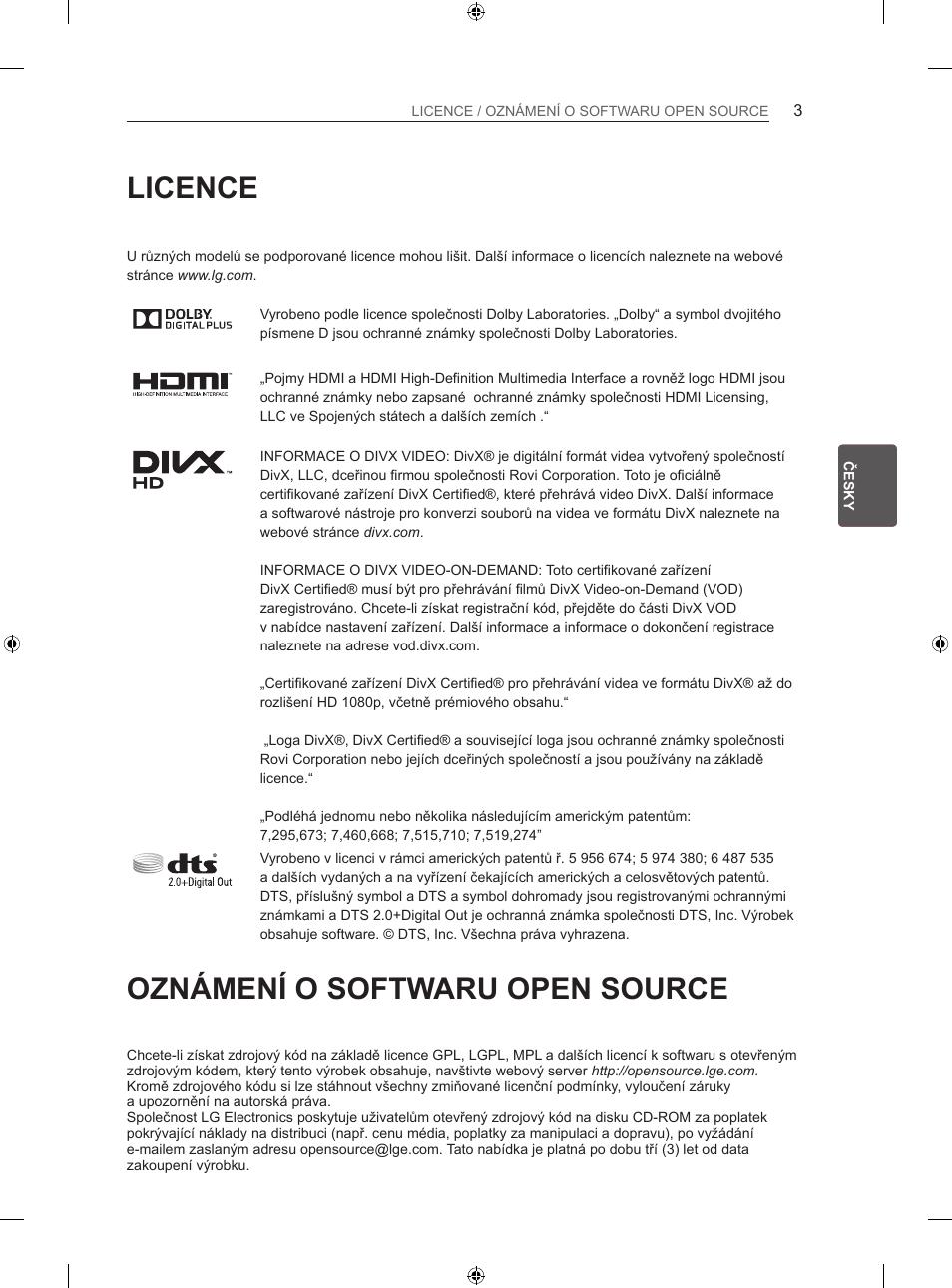 Licence, Oznámení o softwaru open source | LG 42LA740S User Manual | Page 99 / 552