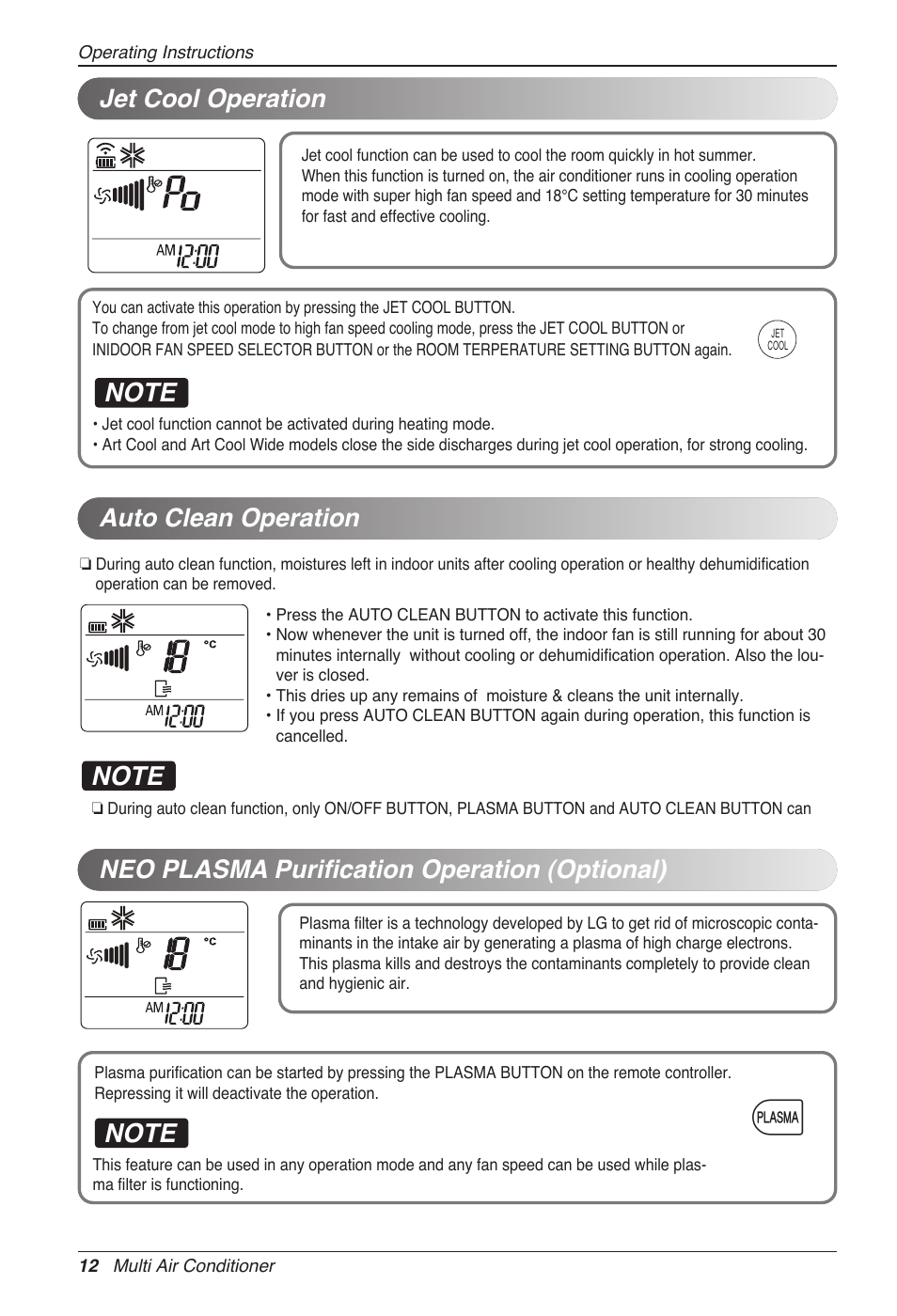 Auto clean operation | LG MC12AHV User Manual | Page 12 / 211