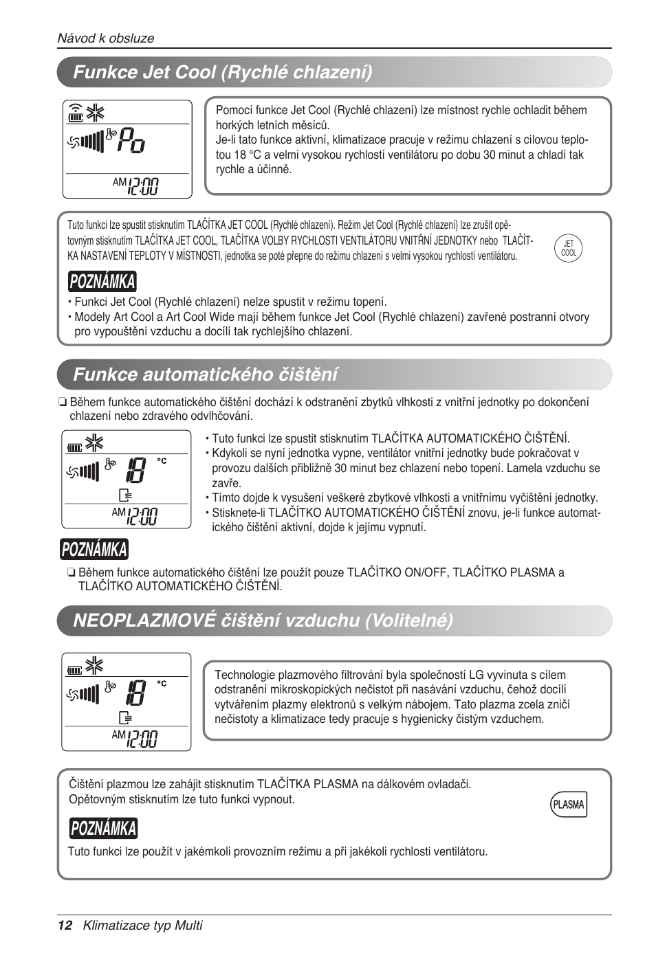 Poznámka, Funkce automatického čištění | LG MC12AHV User Manual | Page 138 / 211