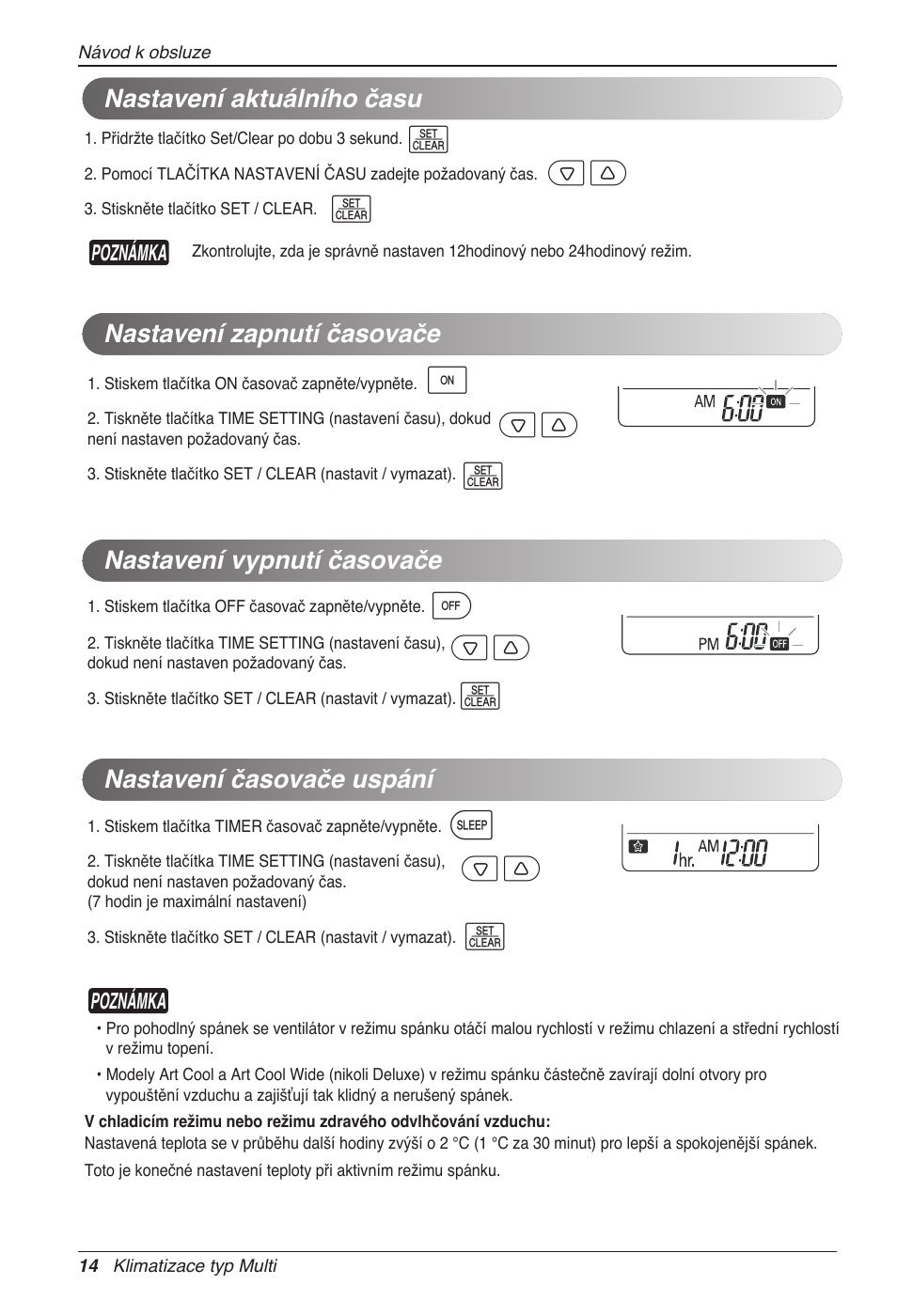 Nastavení vypnutí časovače, Nastavení časovače uspání | LG MC12AHV User Manual | Page 140 / 211