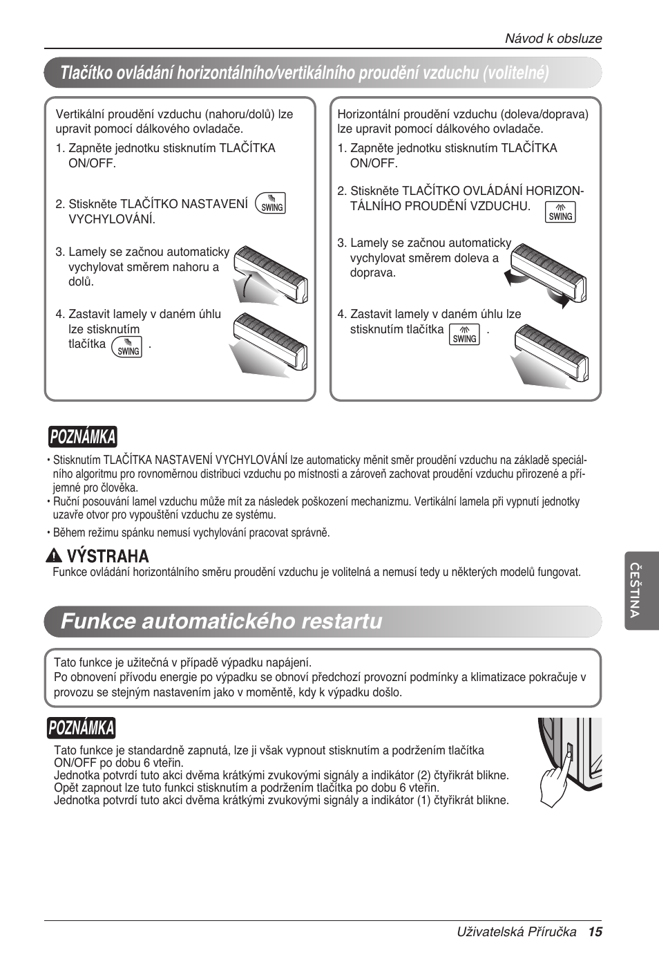 Funkce automatického restartu, Ij i j, Poznámka | LG MC12AHV User Manual | Page 141 / 211