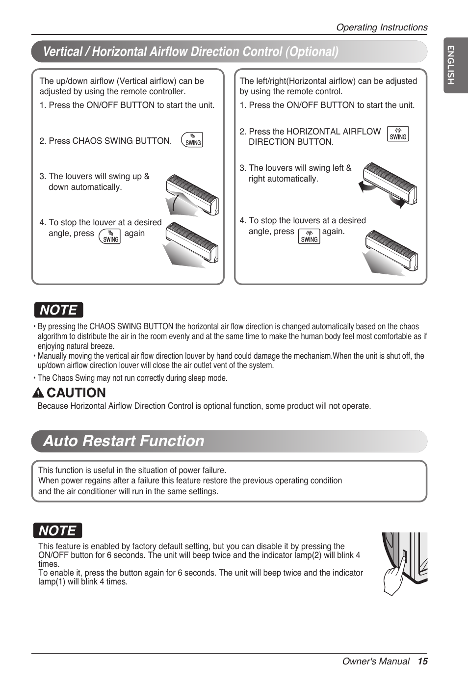 Auto restart function, Ij i j | LG MC12AHV User Manual | Page 15 / 211