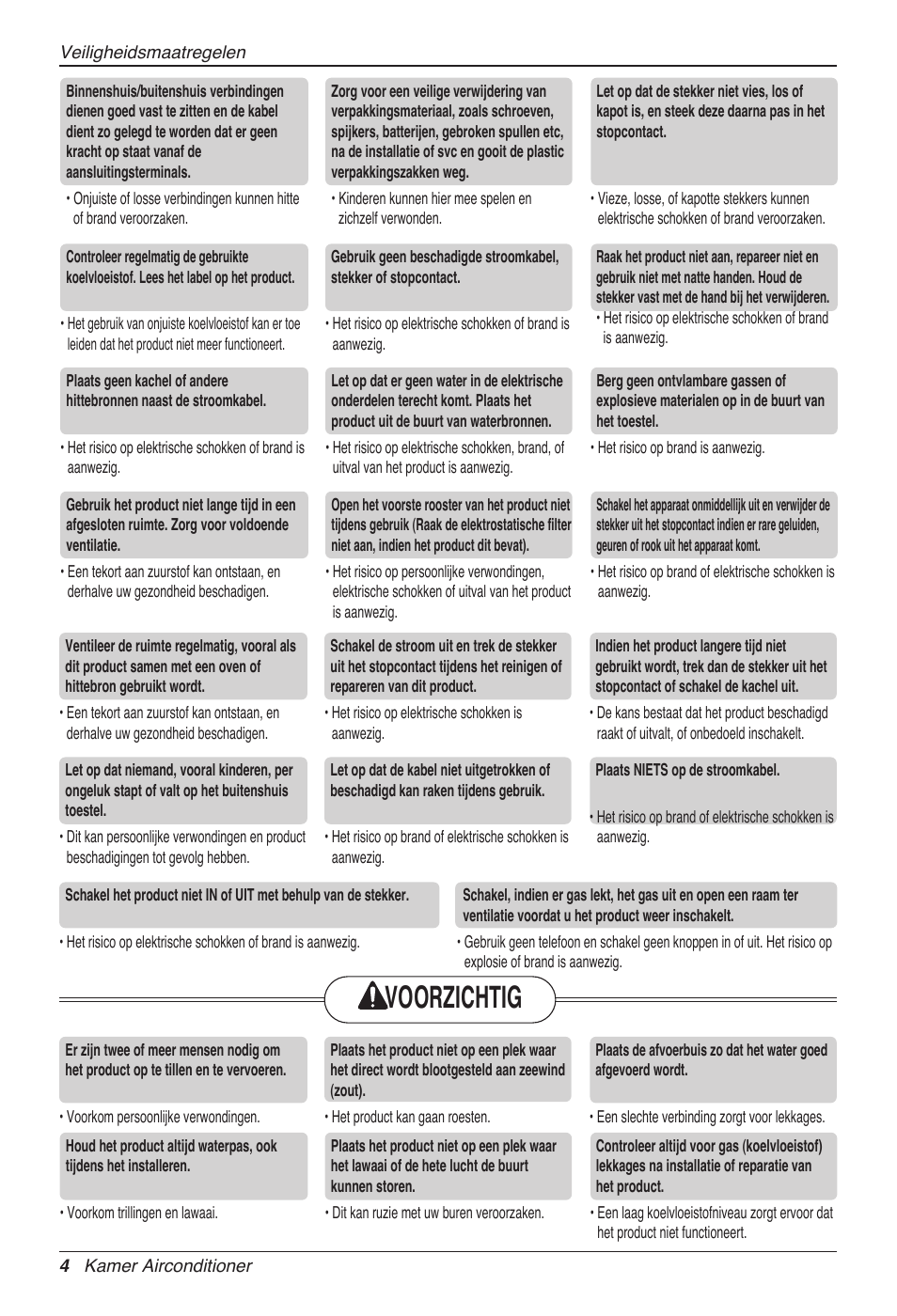 Waarschuwing voorzichtig | LG MC12AHV User Manual | Page 150 / 211