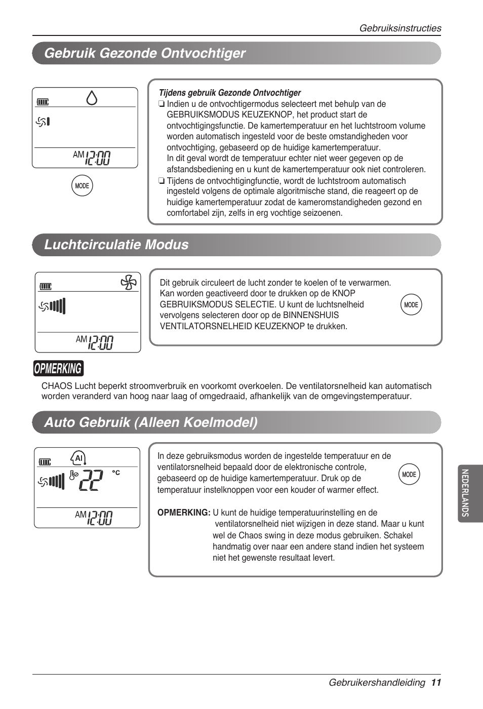 Opmerking, Luchtcirculatie modus | LG MC12AHV User Manual | Page 157 / 211