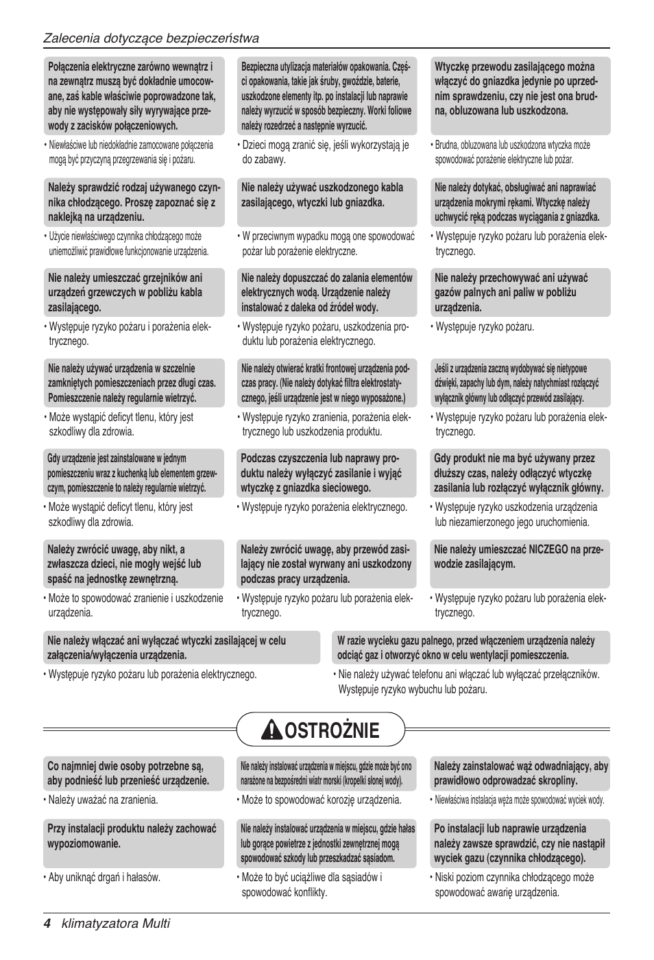 Ostrzeżenie ostrożnie | LG MC12AHV User Manual | Page 170 / 211