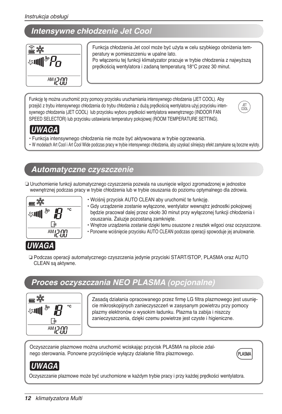 Uwaga, Automatyczne czyszczenie | LG MC12AHV User Manual | Page 178 / 211