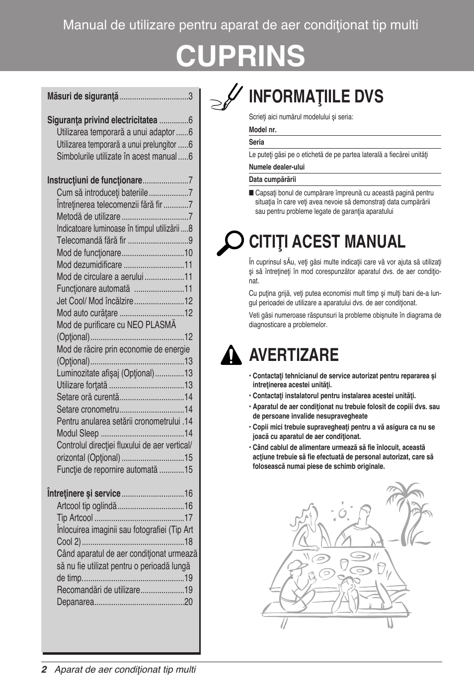 Cuprins, Informaţiile dvs, Citiţi acest manual | Avertizare | LG MC12AHV User Manual | Page 188 / 211