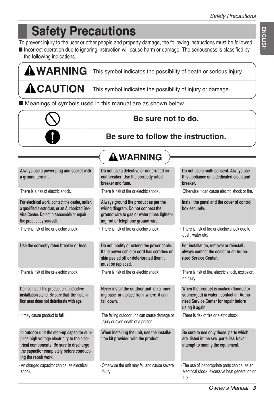 Safety precautions, En g l is h | LG MC12AHV User Manual | Page 3 / 211