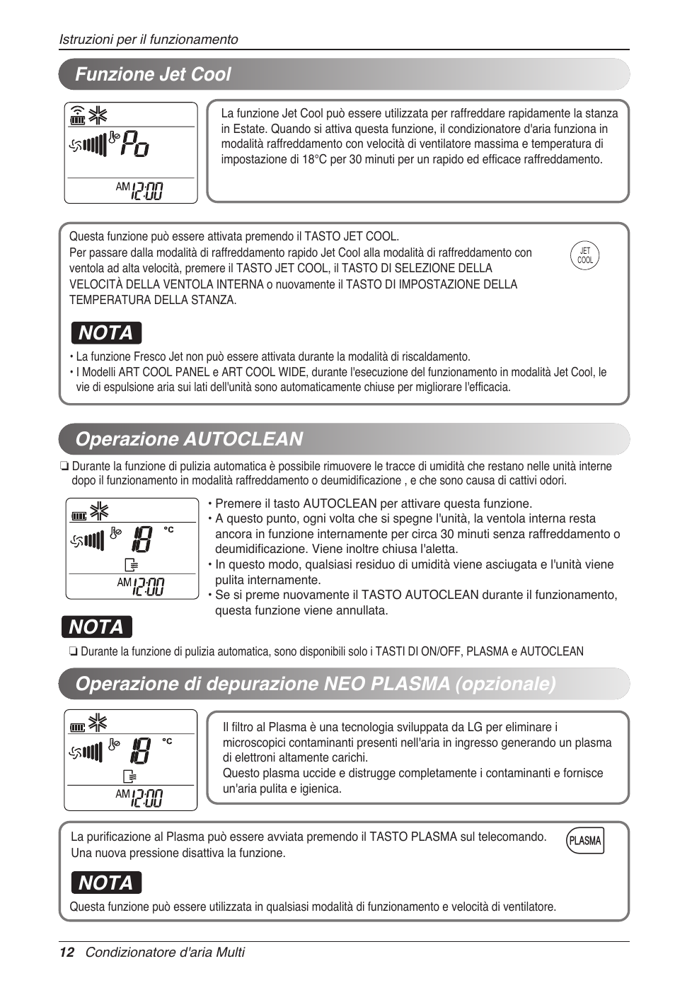 Nota, Operazione autoclean | LG MC12AHV User Manual | Page 32 / 211