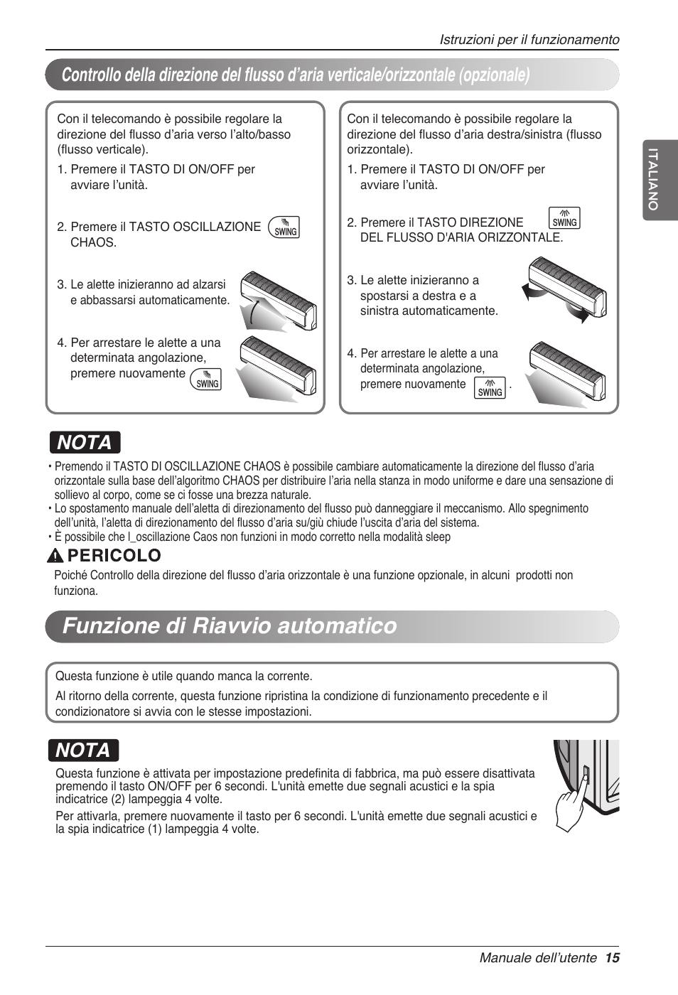 Funzione di riavvio automatico, Ij i j, Nota | LG MC12AHV User Manual | Page 35 / 211