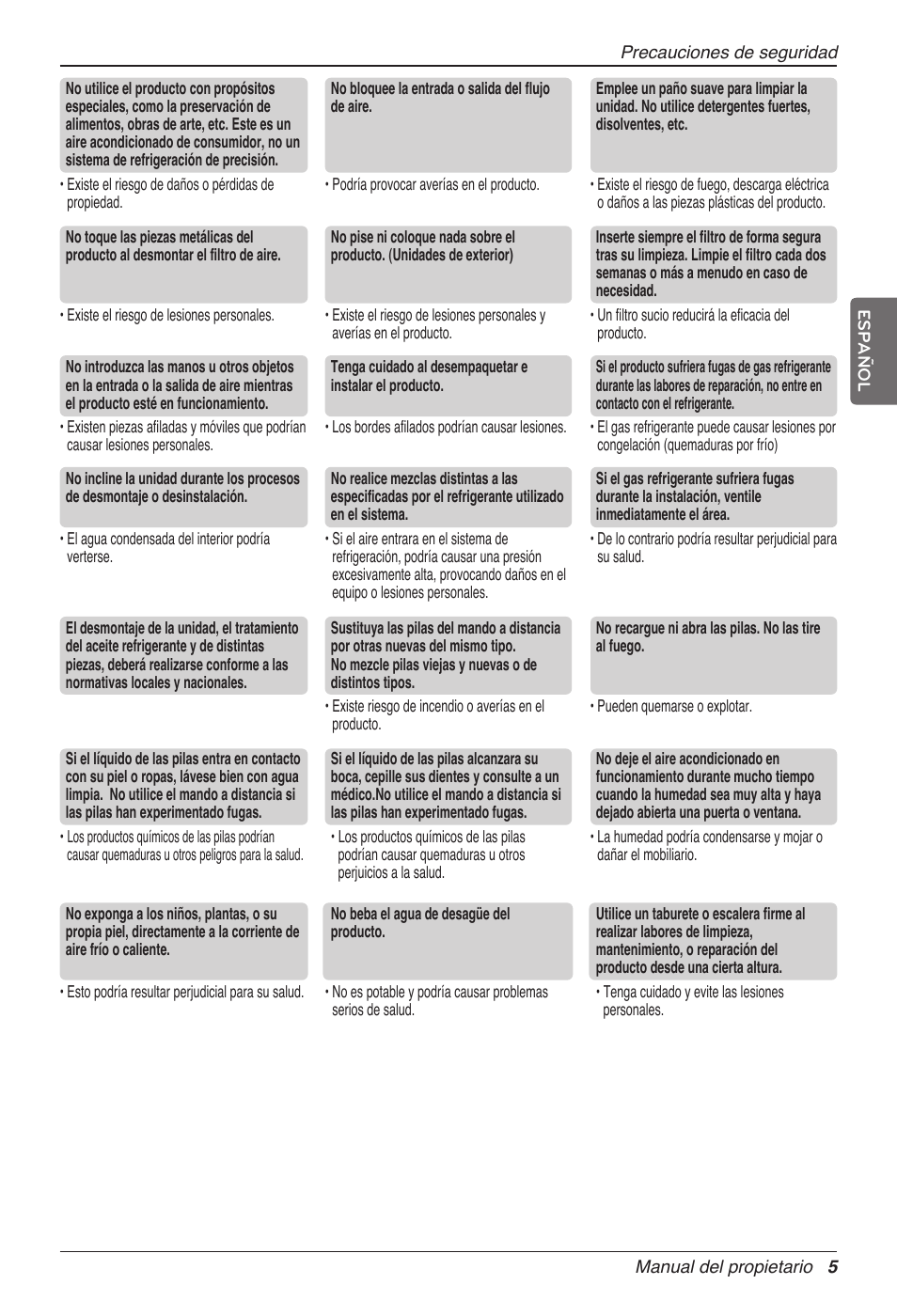 Es pa ñ o l | LG MC12AHV User Manual | Page 45 / 211