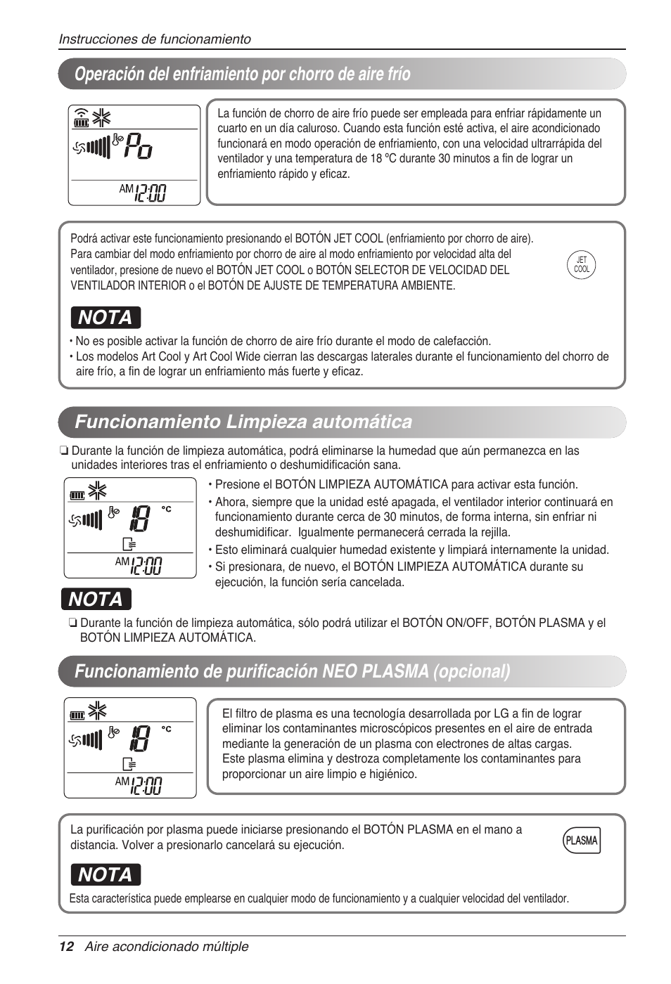 Nota, Funcionamiento limpieza automática | LG MC12AHV User Manual | Page 52 / 211