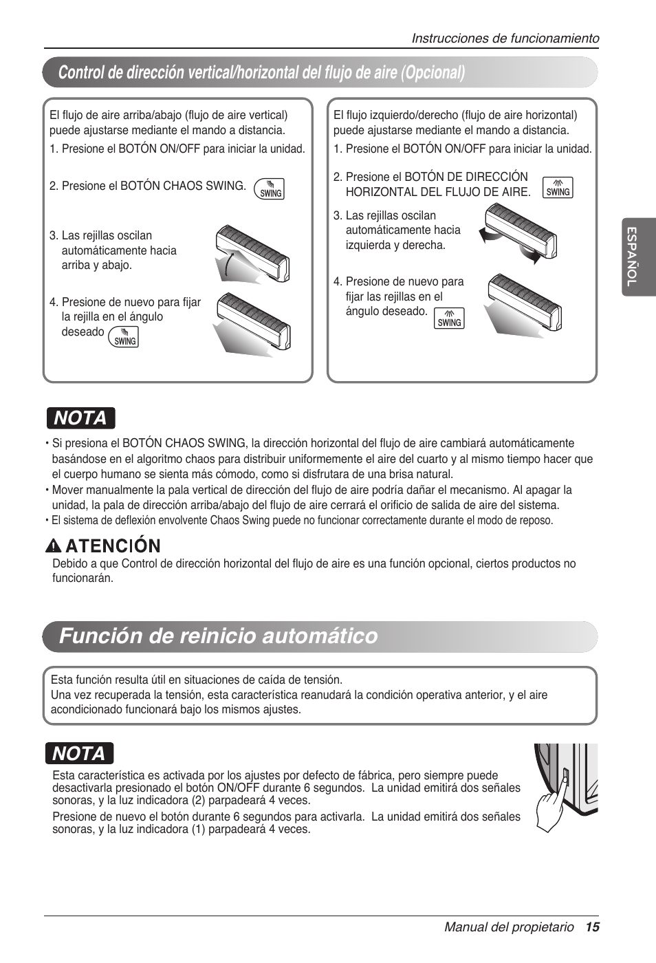 Función de reinicio automático, Ij i j, Nota | LG MC12AHV User Manual | Page 55 / 211