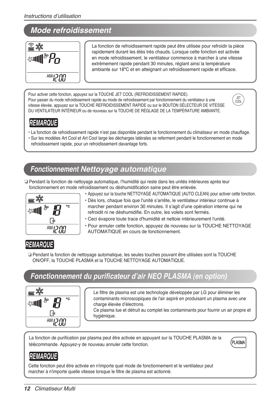 Remarque, Fonctionnement nettoyage automatique | LG MC12AHV User Manual | Page 78 / 211