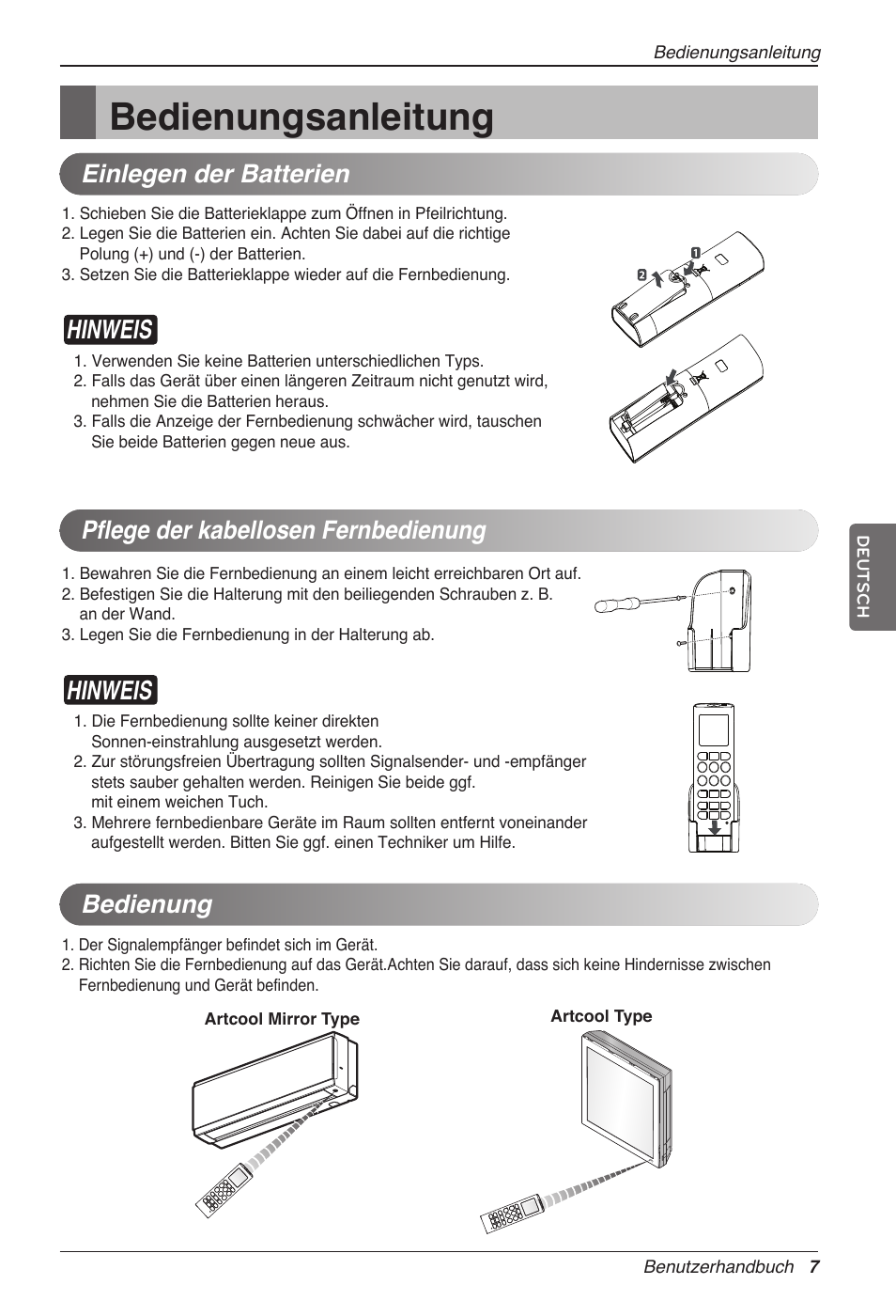 Bedienungsanleitung, Hinweis, Bedienung | LG MC12AHV User Manual | Page 93 / 211