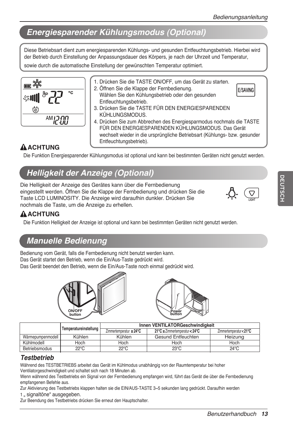 Bp u, Helligkeit der anzeige (optional), Testbetrieb | LG MC12AHV User Manual | Page 99 / 211