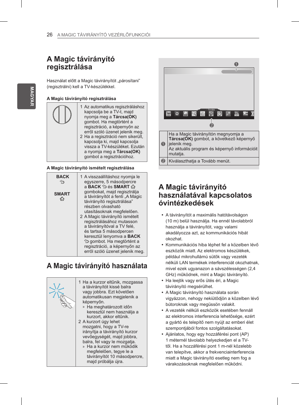 A magic távirányító regisztrálása, A magic távirányító használata | LG 55EA980V User Manual | Page 112 / 544