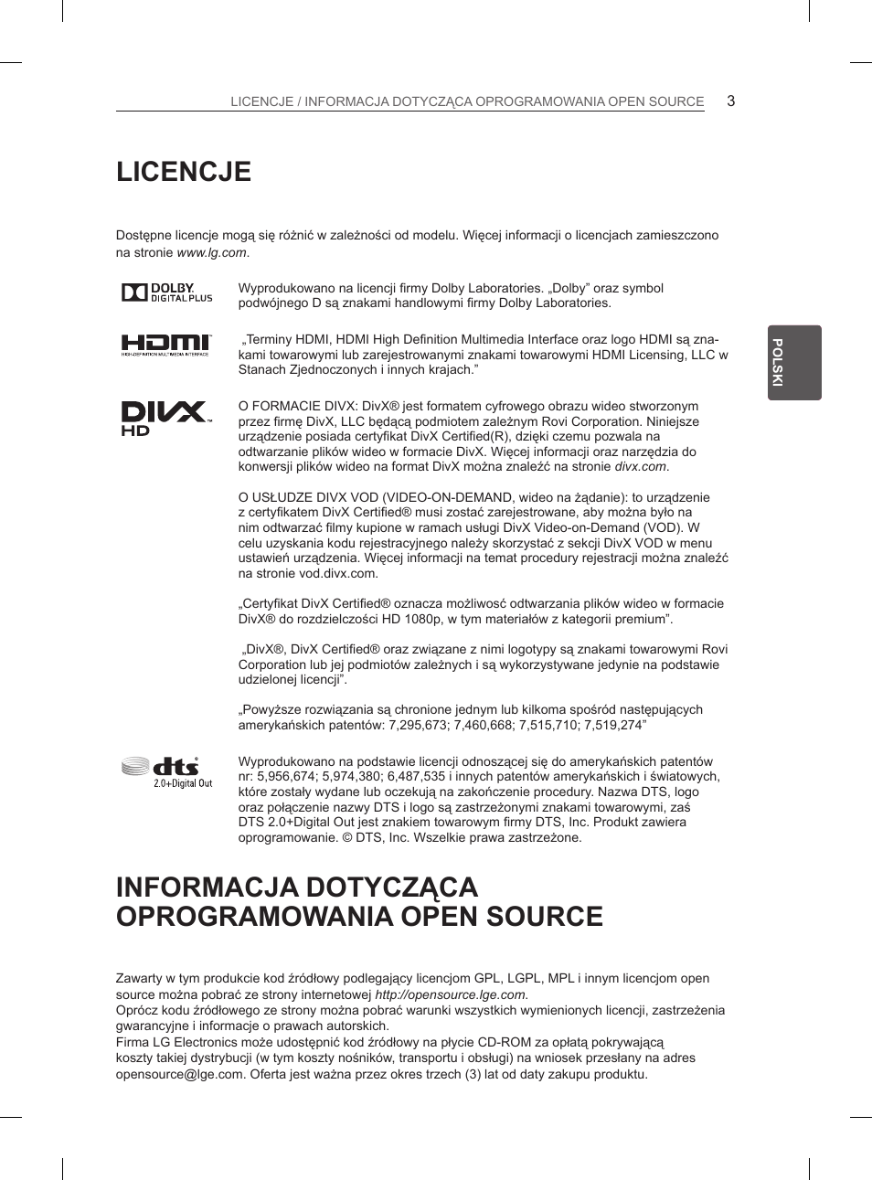 Licencje, Informacja dotycząca oprogramowania open source | LG 55EA980V User Manual | Page 119 / 544