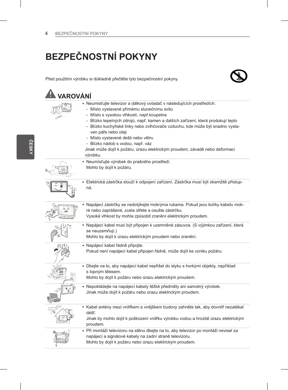 Bezpečnostní pokyny, Varování | LG 55EA980V User Manual | Page 150 / 544