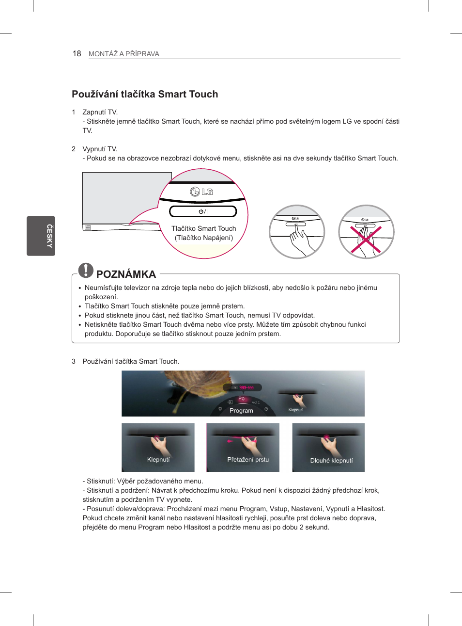 Poznámka, Používání tlačítka smart touch | LG 55EA980V User Manual | Page 164 / 544