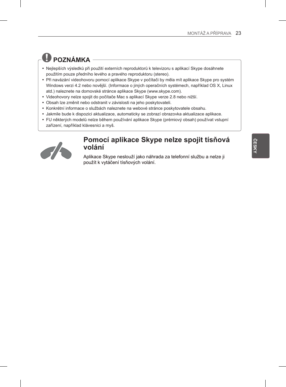 Pomocí aplikace skype nelze spojit tísňová volání, Poznámka, Přehled | LG 55EA980V User Manual | Page 169 / 544
