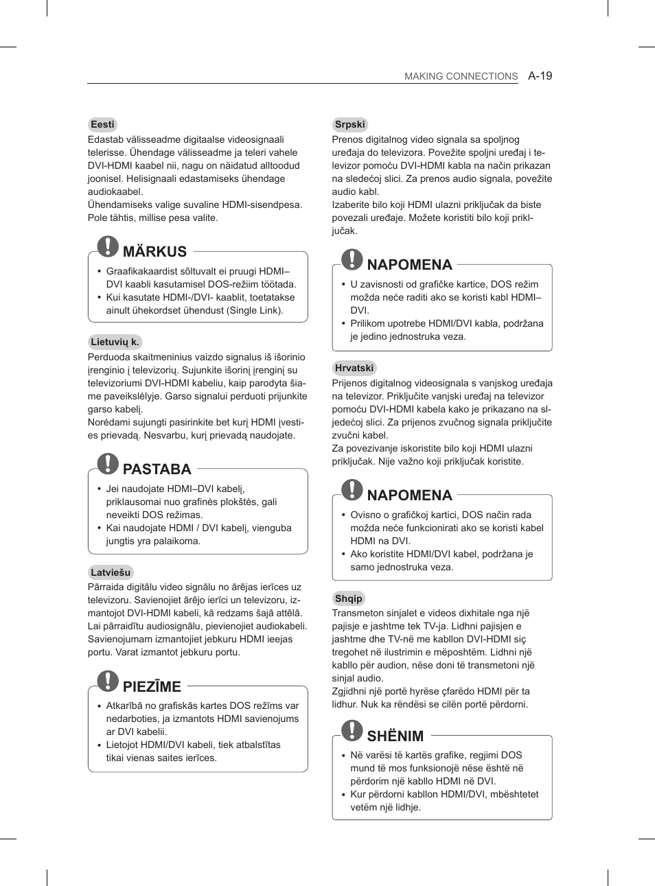 Märkus, Pastaba, Piezīme | Napomena, Shënim | LG 55EA980V User Manual | Page 19 / 544