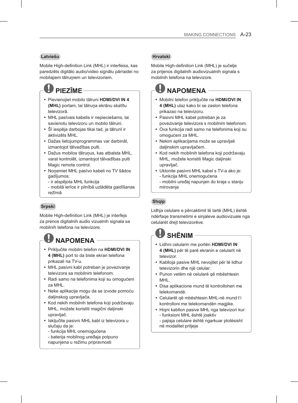 Piezīme, Napomena, Shënim | LG 55EA980V User Manual | Page 23 / 544