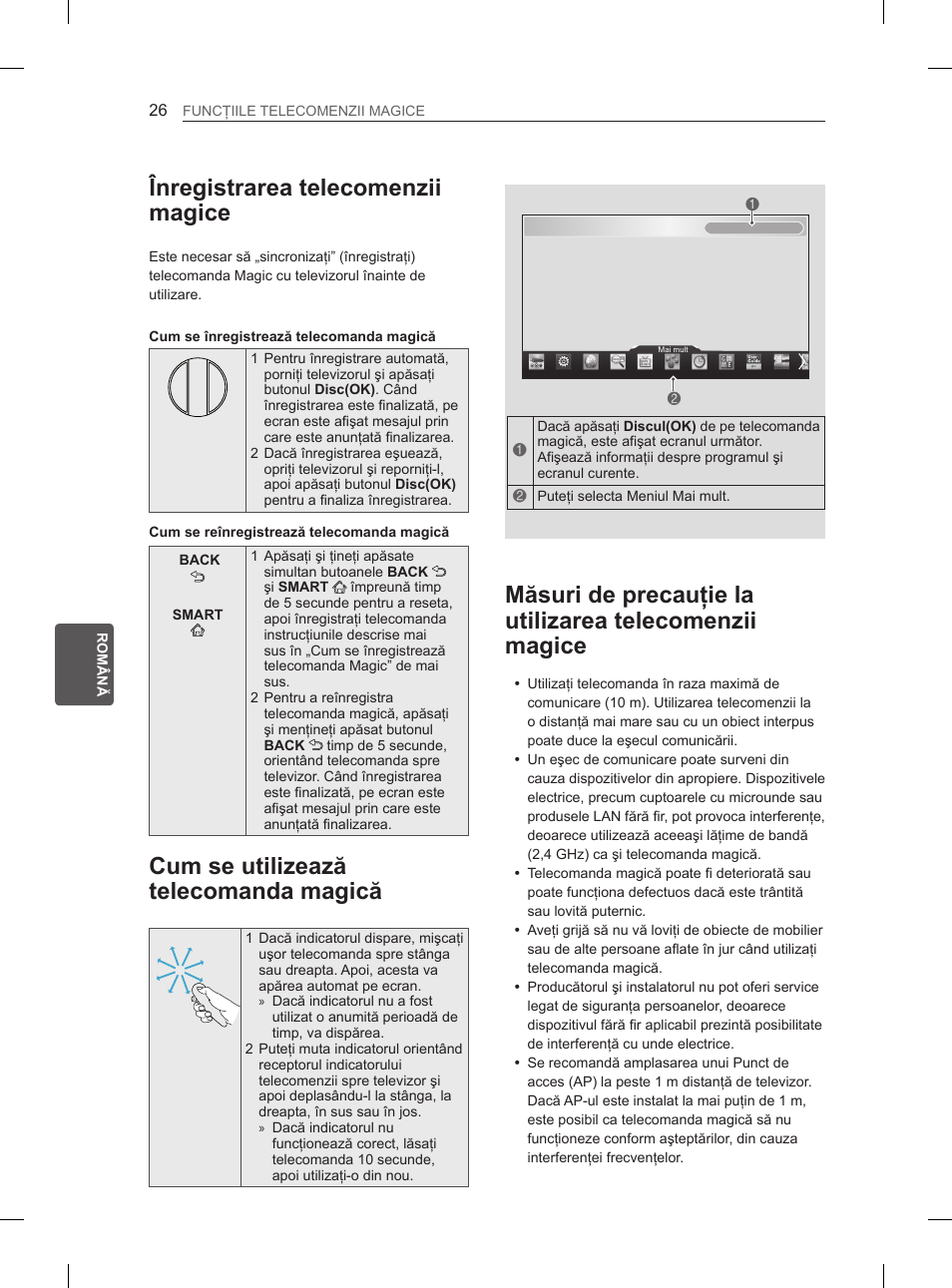 Înregistrarea telecomenzii magice, Cum se utilizează telecomanda magică | LG 55EA980V User Manual | Page 232 / 544