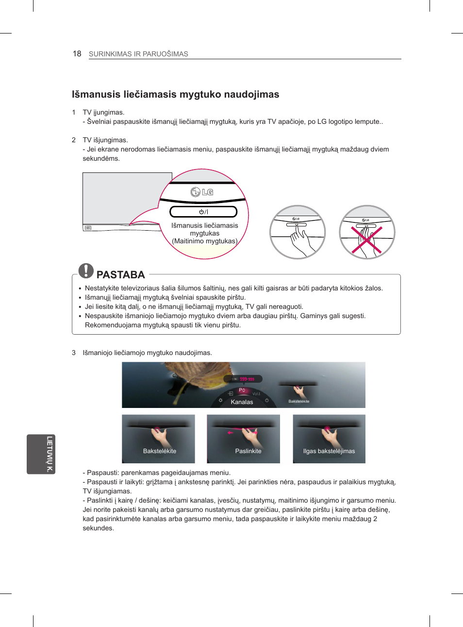 Pastaba, Išmanusis liečiamasis mygtuko naudojimas | LG 55EA980V User Manual | Page 314 / 544