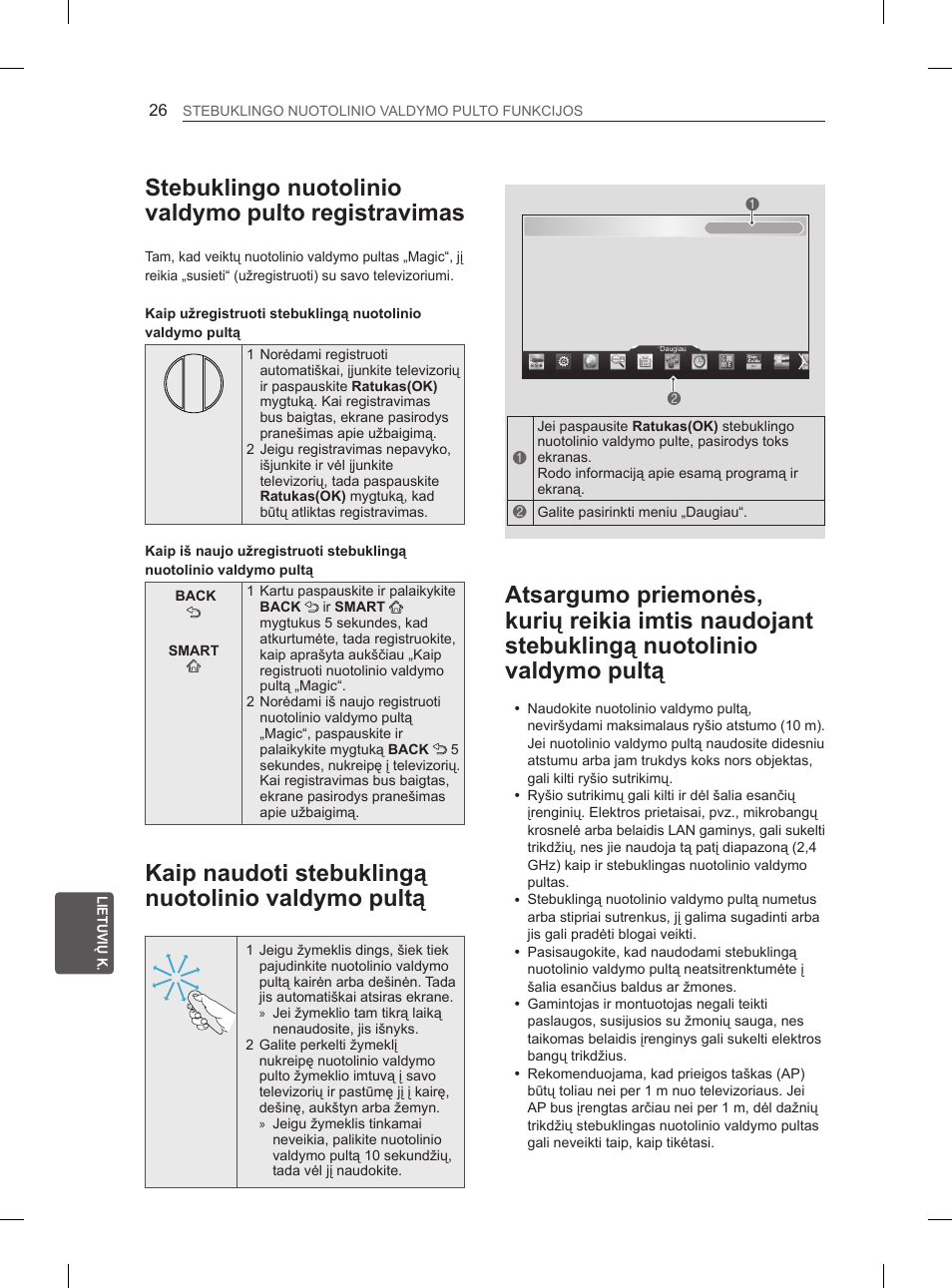 Stebuklingo nuotolinio valdymo pulto registravimas, Kaip naudoti stebuklingą nuotolinio valdymo pultą | LG 55EA980V User Manual | Page 322 / 544