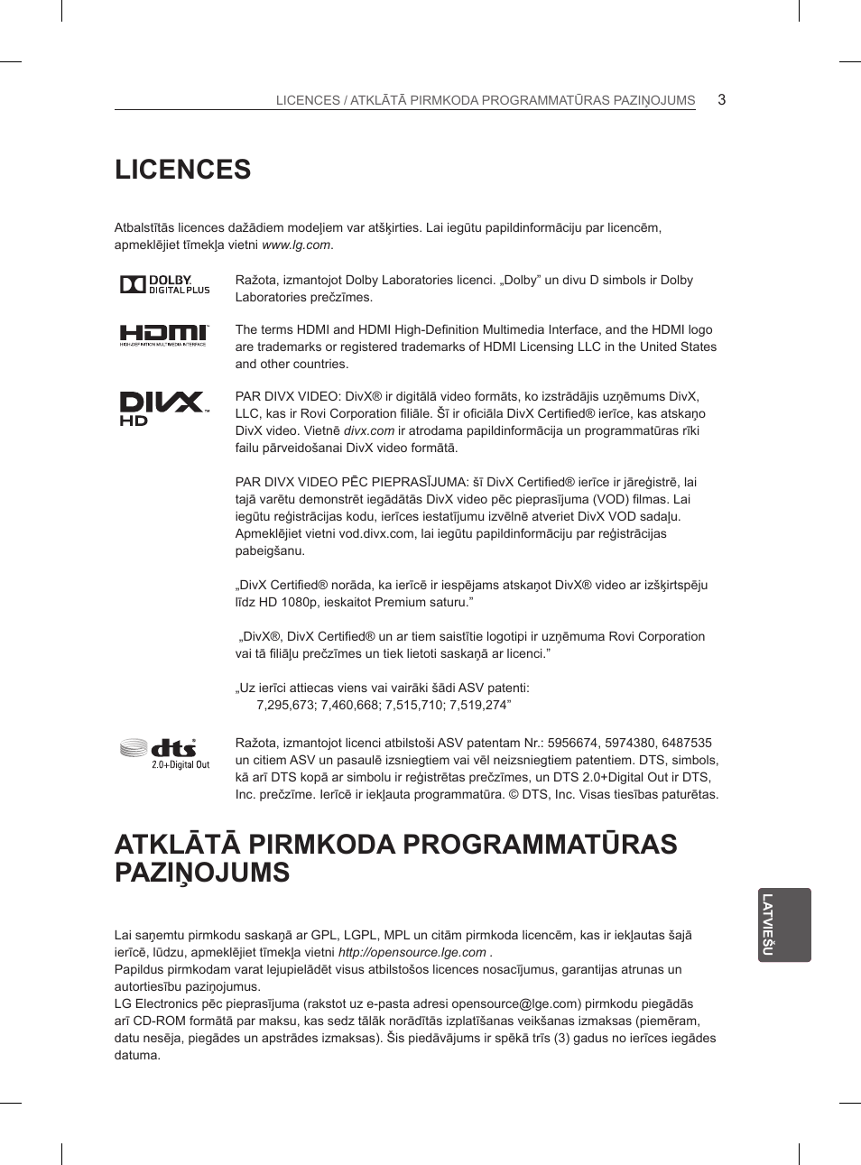 Licences, Atklātā pirmkoda programmatūras paziņojums | LG 55EA980V User Manual | Page 329 / 544