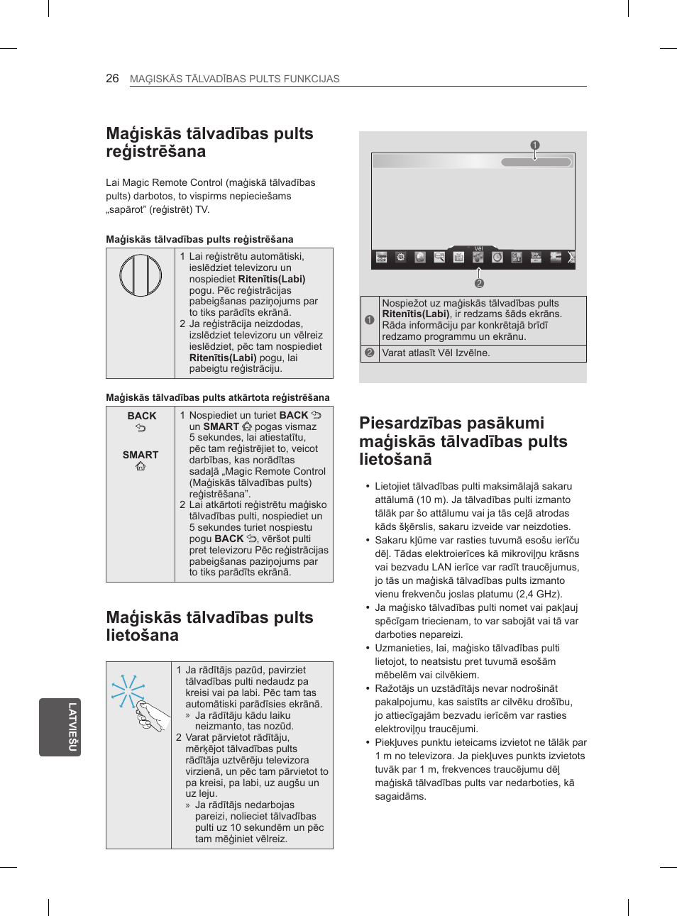 Maģiskās tālvadības pults reģistrēšana, Maģiskās tālvadības pults lietošana | LG 55EA980V User Manual | Page 352 / 544