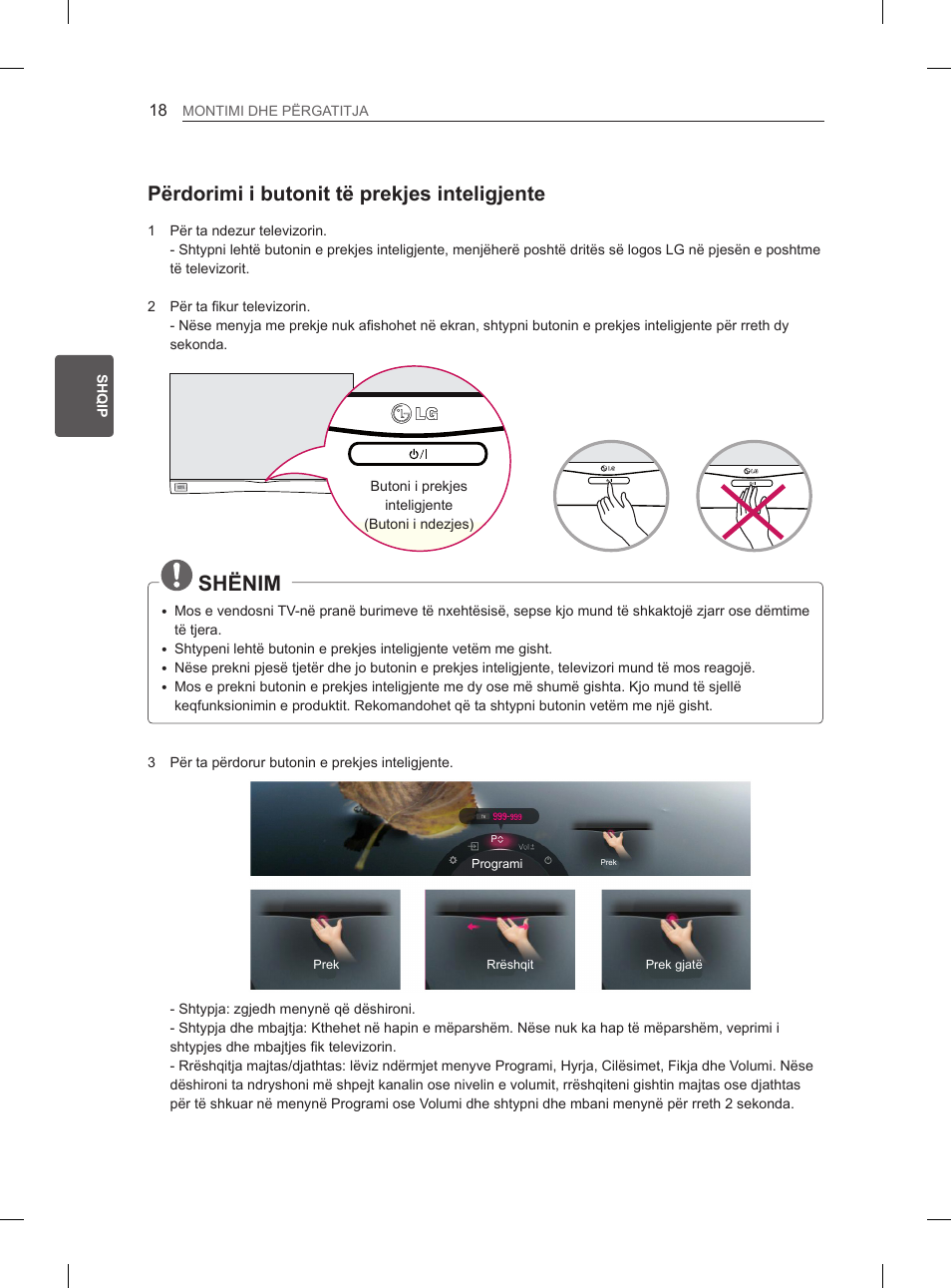 Shënim, Përdorimi i butonit të prekjes inteligjente | LG 55EA980V User Manual | Page 434 / 544