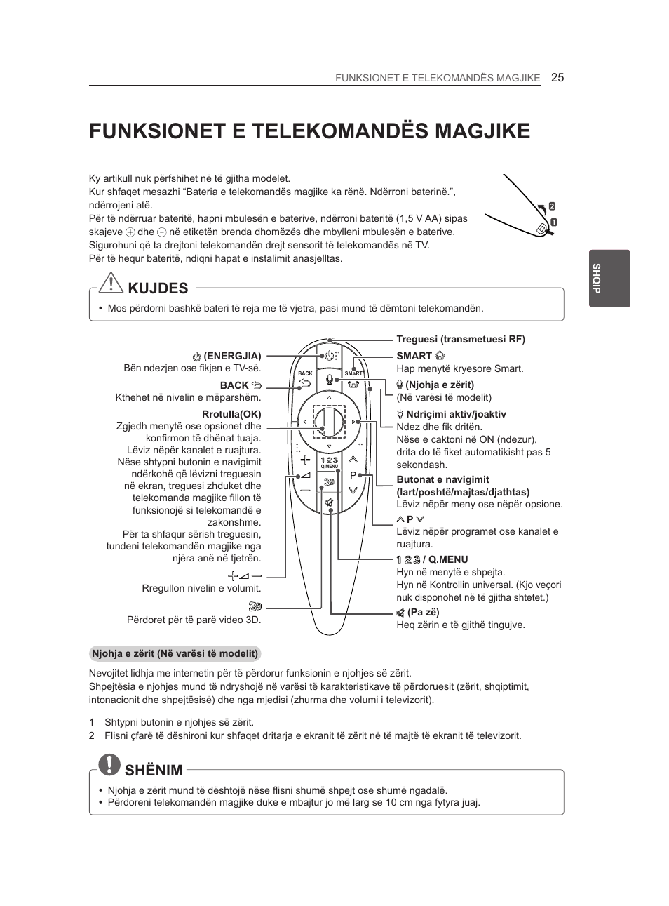 Funksionet e telekomandës magjike, Kujdes, Shënim | LG 55EA980V User Manual | Page 441 / 544