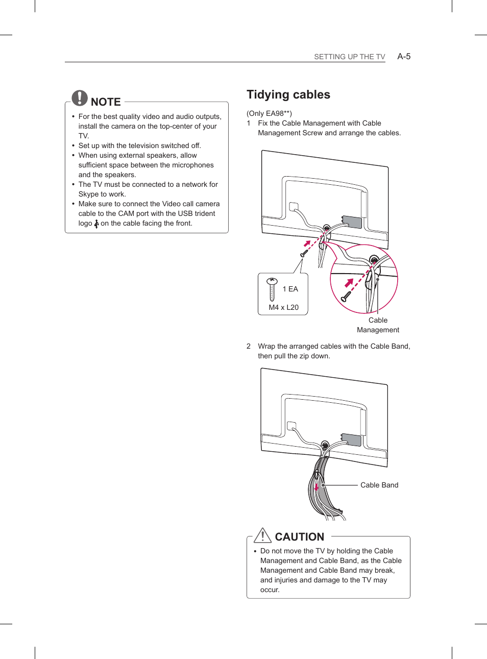 Tidying cables, Caution | LG 55EA980V User Manual | Page 5 / 544