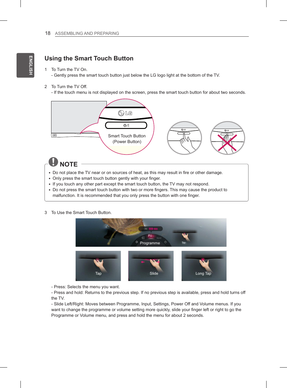 Using the smart touch button | LG 55EA980V User Manual | Page 74 / 544