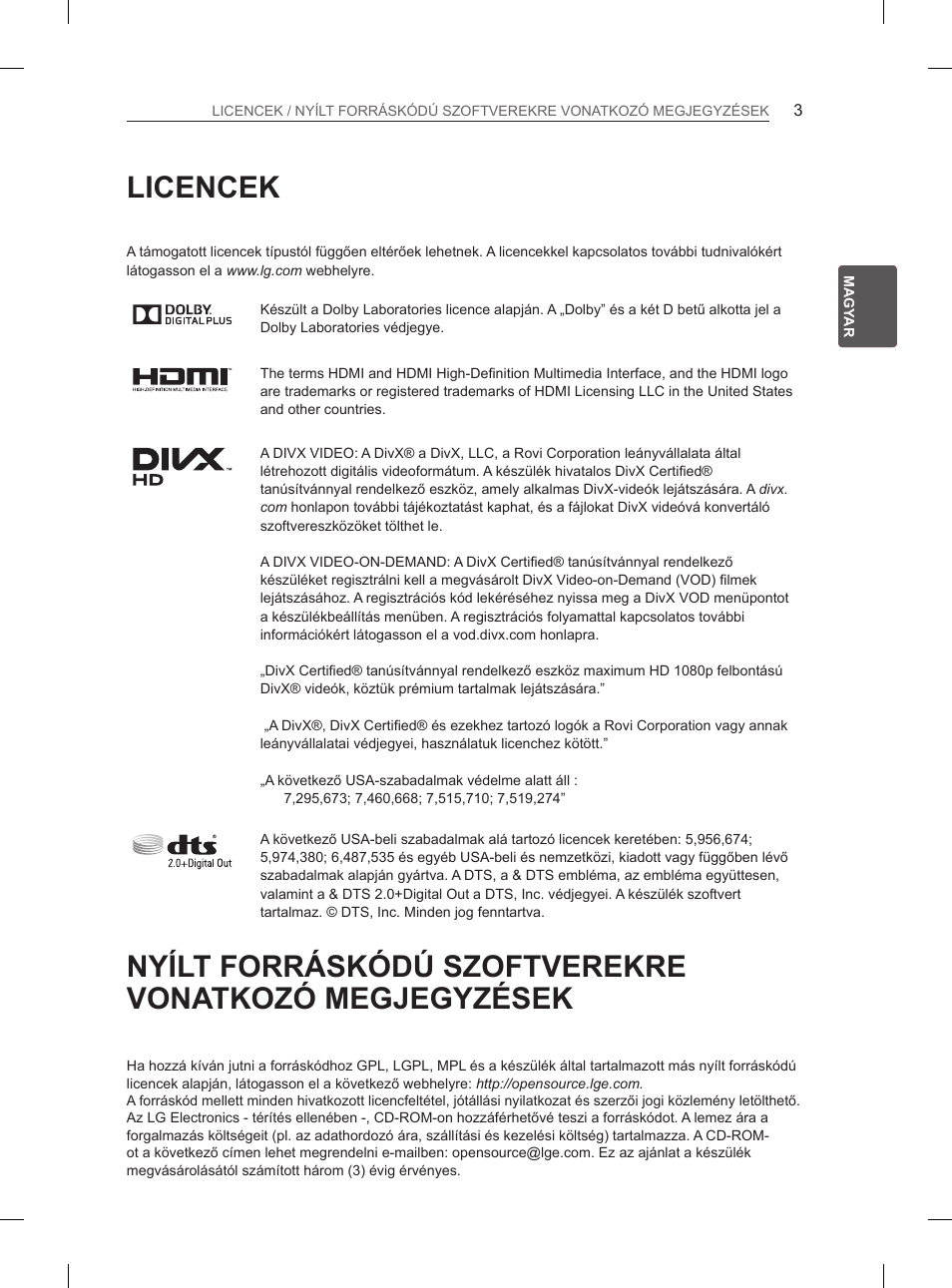 Licencek | LG 55EA980V User Manual | Page 89 / 544