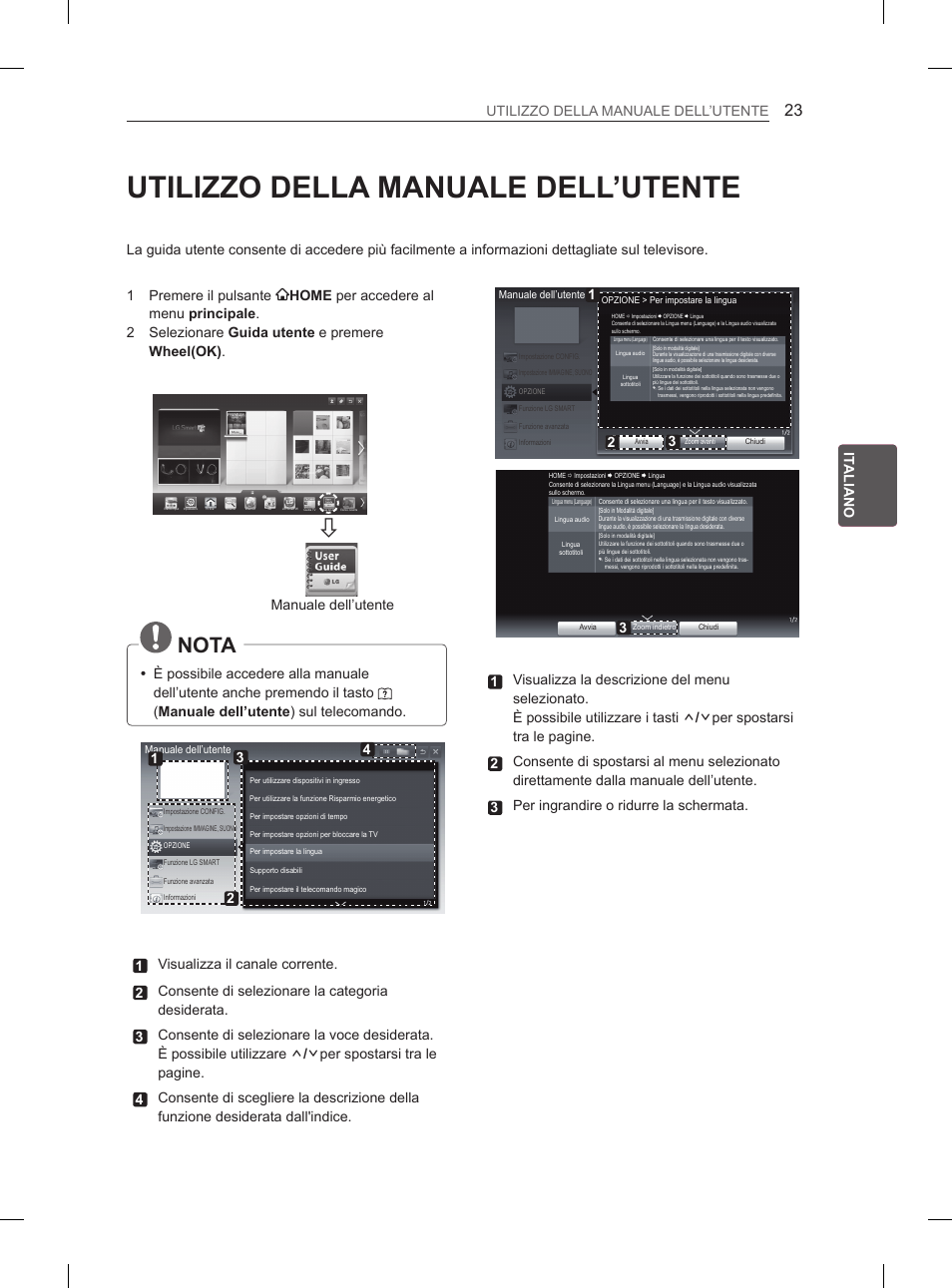 Utilizzo della manuale dell’utente, Nota, Manuale dell’utente | LG 60PM670S User Manual | Page 108 / 243