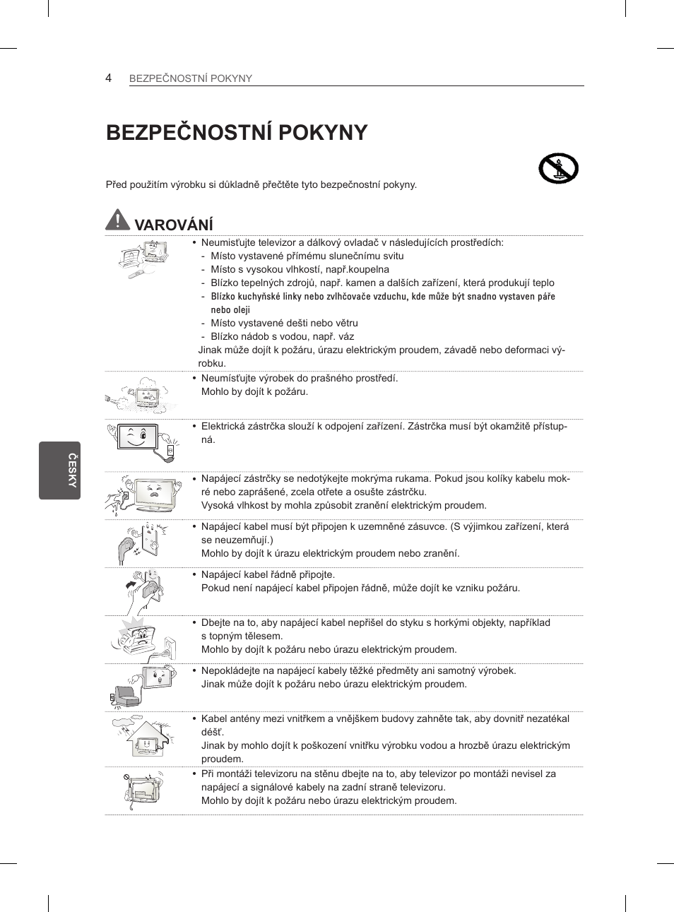 Bezpečnostní pokyny, Varování | LG 60PM670S User Manual | Page 141 / 243