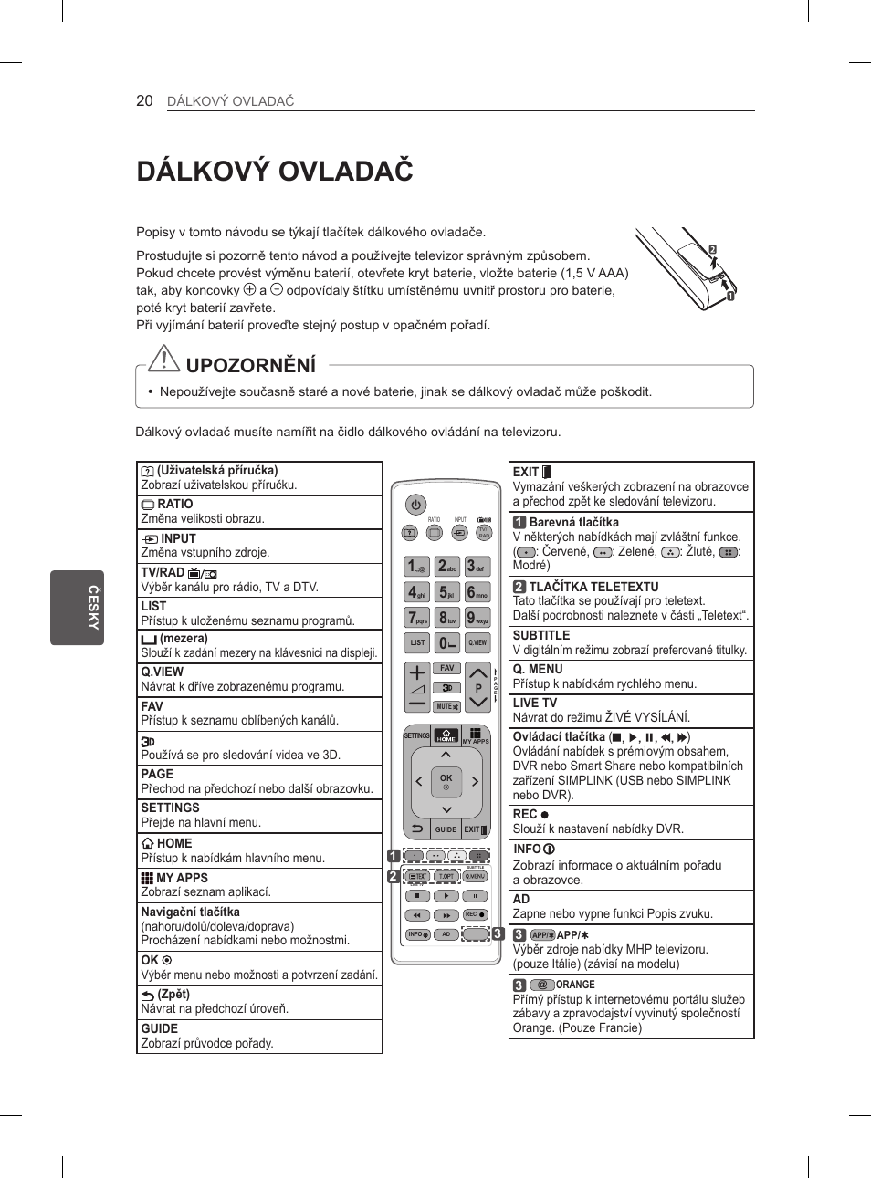 Dálkový ovladač, Upozornění | LG 60PM670S User Manual | Page 157 / 243