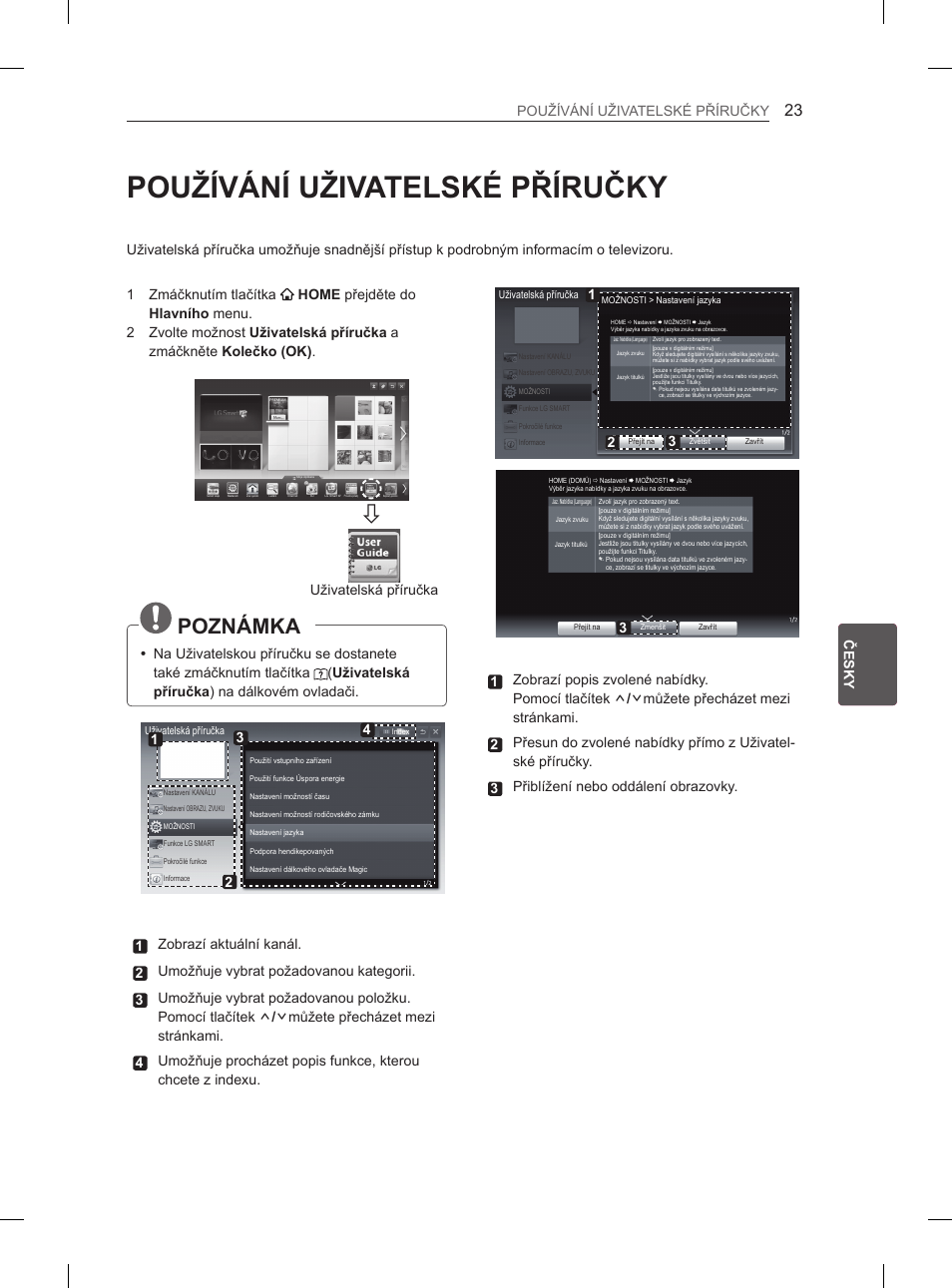 Používání uživatelské příručky, Poznámka, Uživatelská příručka | LG 60PM670S User Manual | Page 160 / 243