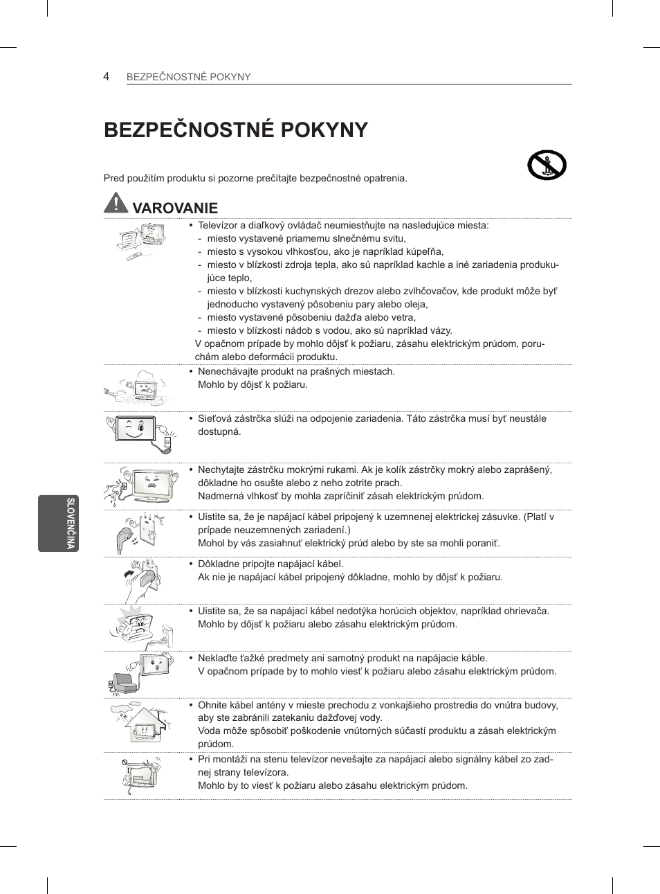 Bezpečnostné pokyny, Varovanie | LG 60PM670S User Manual | Page 167 / 243