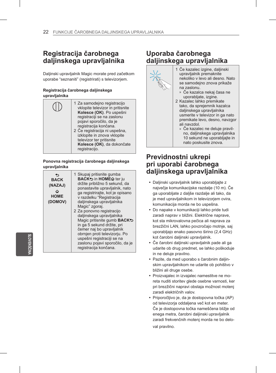Registracija čarobnega daljinskega upravljalnika, Uporaba čarobnega daljinskega upravljalnika | LG 60PM670S User Manual | Page 211 / 243