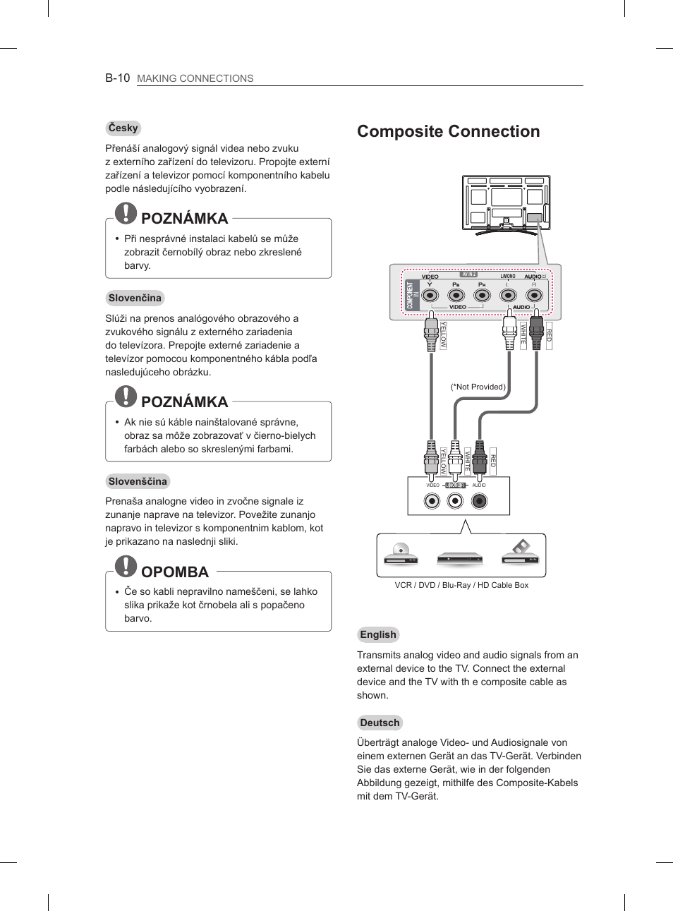 Composite connection, Poznámka, Opomba | B-10 | LG 60PM670S User Manual | Page 225 / 243